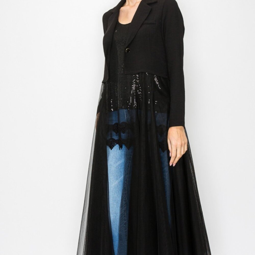 NWT origami designer BLACK CARDIGAN DUSTER JACKET DRESS tulle boho western SM-3X